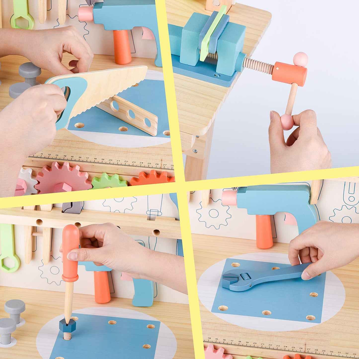 Toywoo Wooden Tool Bench for Kids – Play Workbench with Tools Set