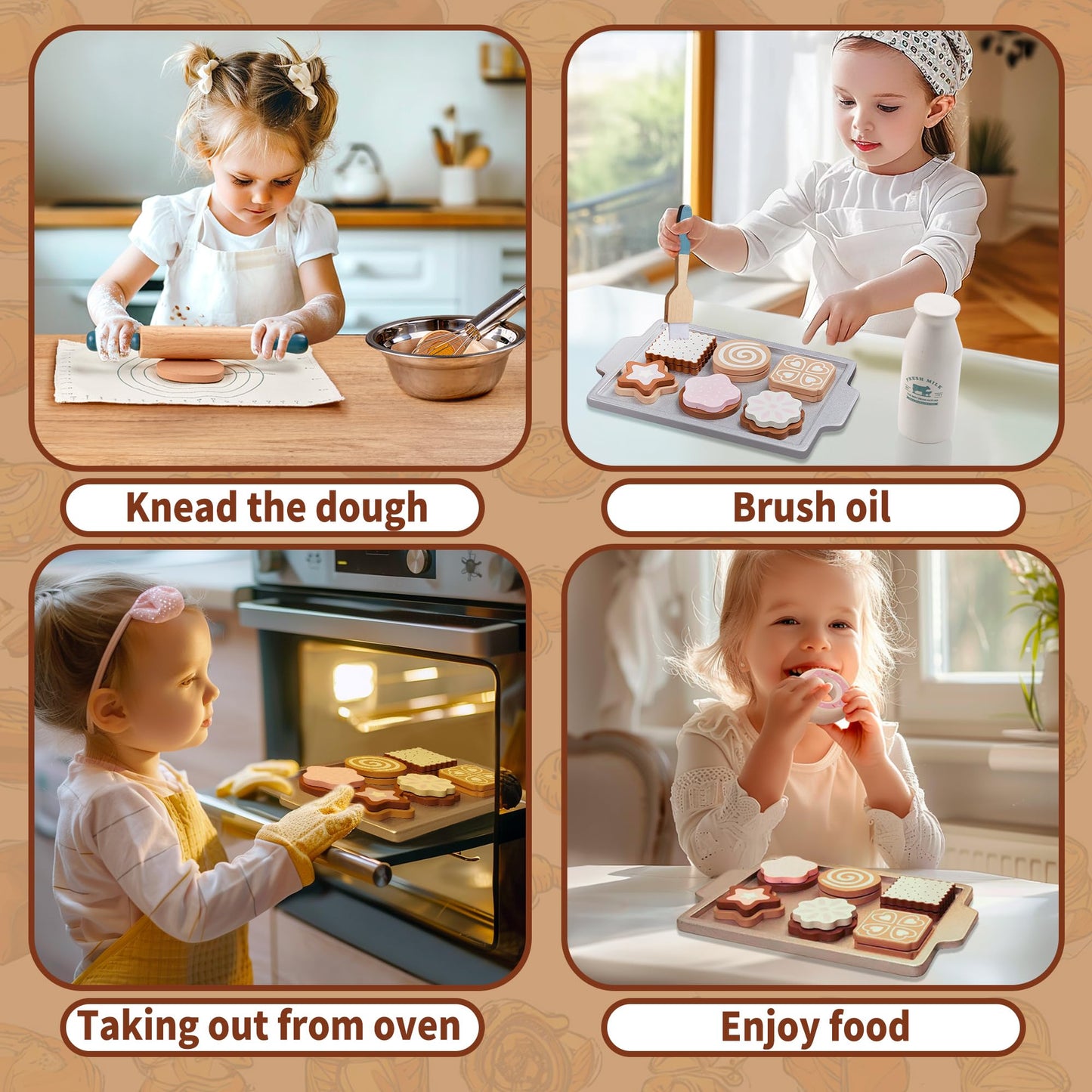 Toywoo Wooden Play Food Sets for Kids – Pretend Kitchen Accessories (Ages 3-6)