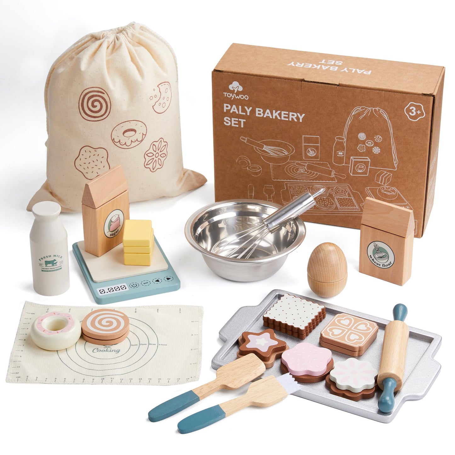 Toywoo Wooden Play Food Sets for Kids – Pretend Kitchen Accessories (Ages 3-6)