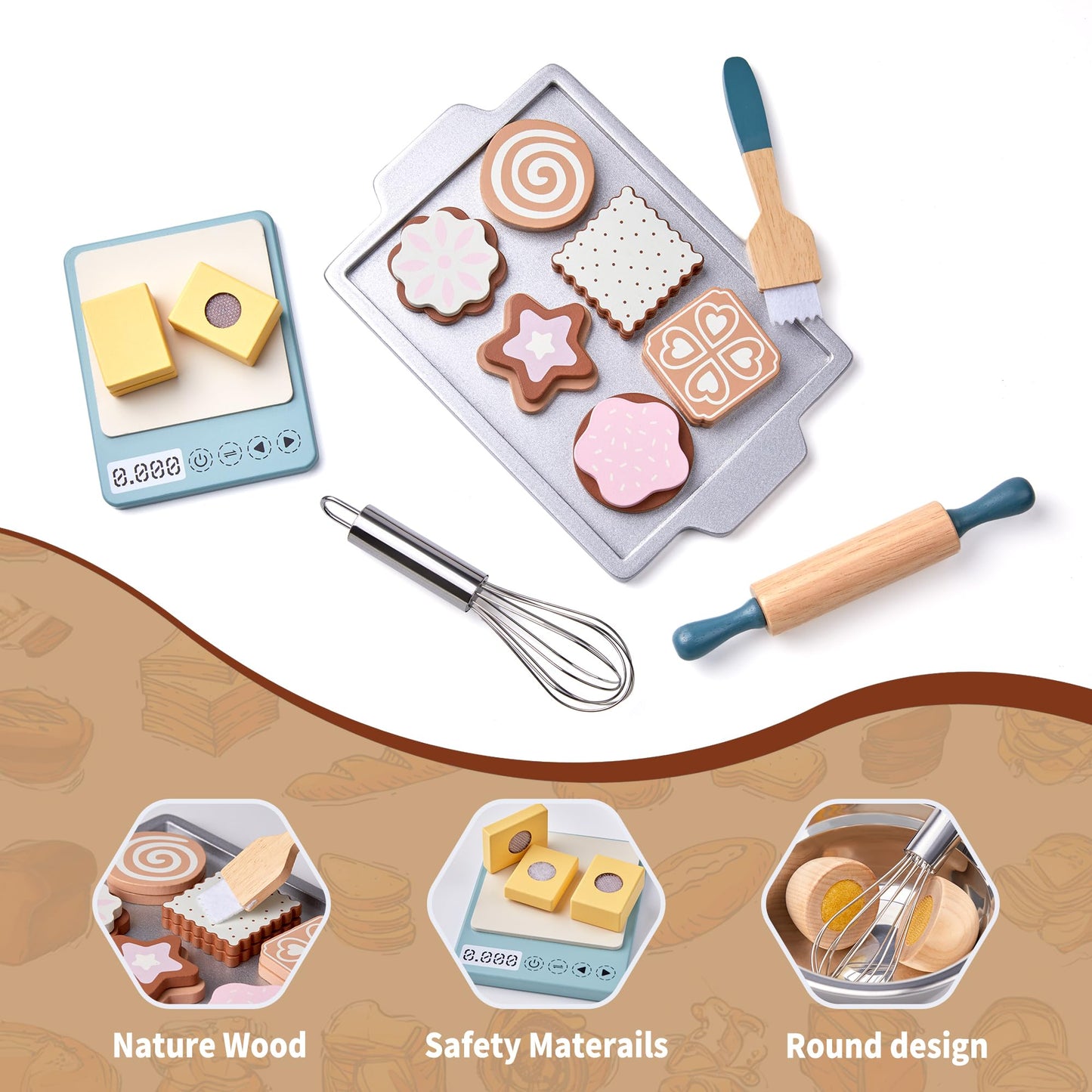 Toywoo Wooden Play Food Sets for Kids – Pretend Kitchen Accessories (Ages 3-6)