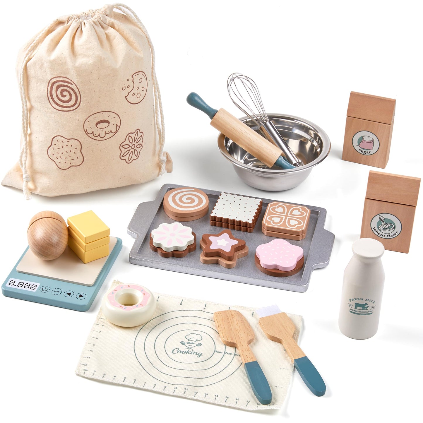 Toywoo Wooden Play Food Sets for Kids – Pretend Kitchen Accessories (Ages 3-6)