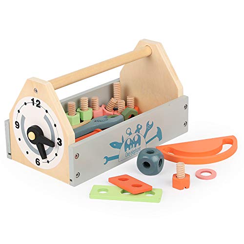 Toywoo Wooden Tool Toolbox – 34-Piece Educational Construction Set for Toddlers