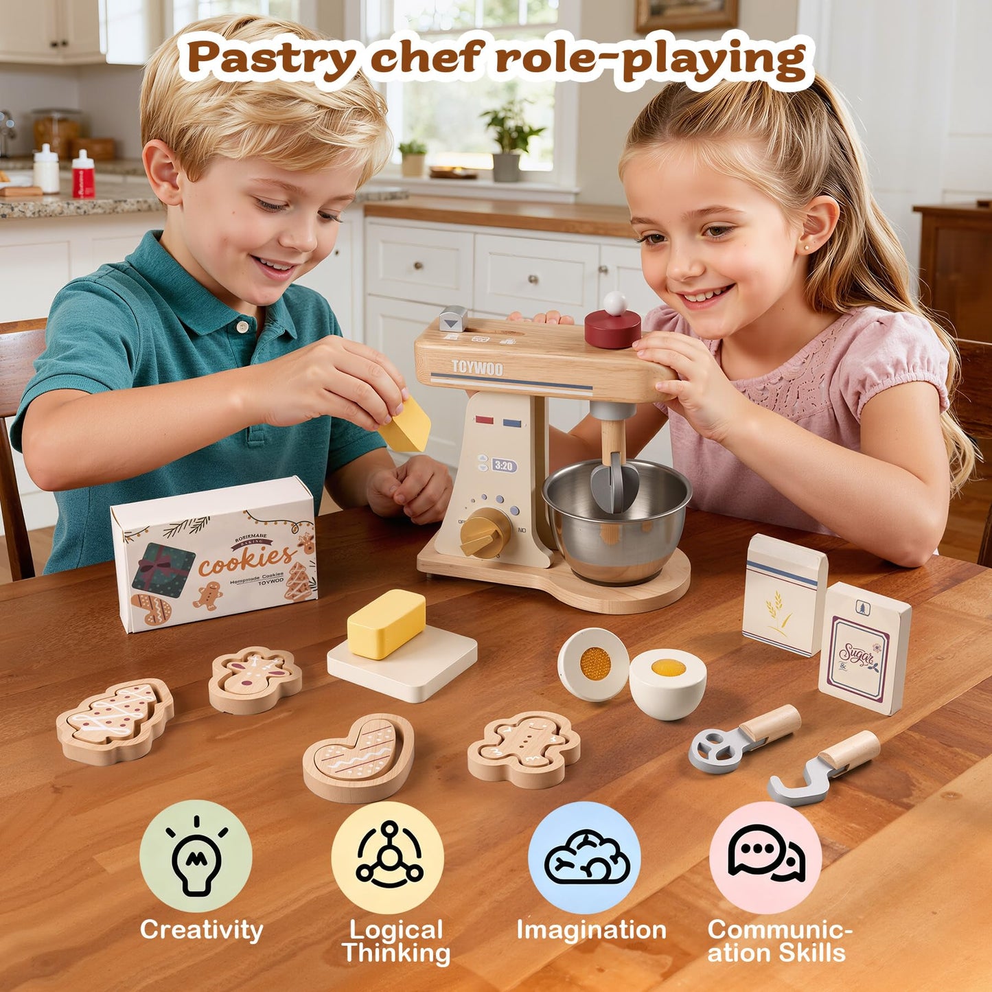 Toywoo Wooden Toy Mixer – Kids Pretend Play Kitchen Set