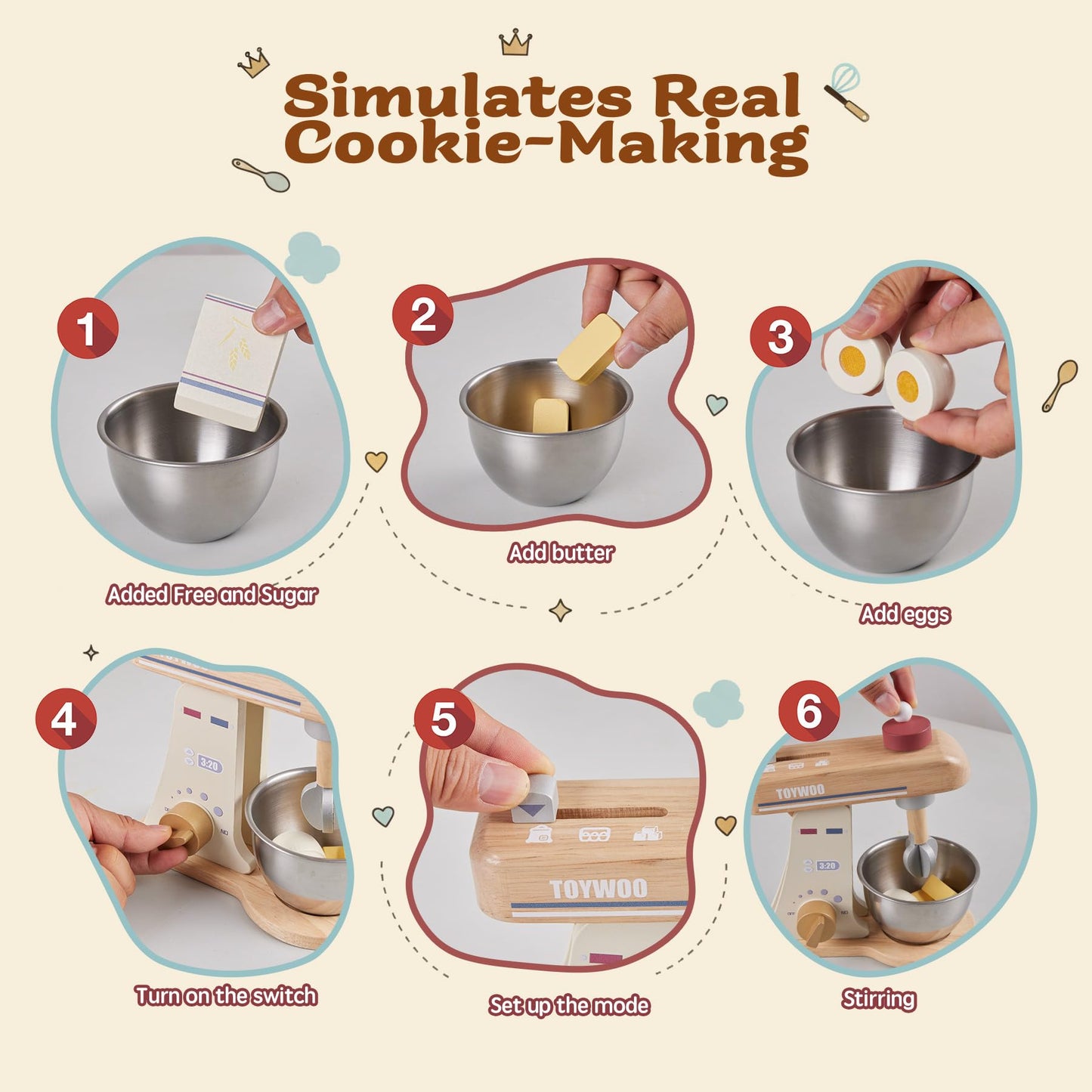 Toywoo Wooden Toy Mixer – Kids Pretend Play Kitchen Set