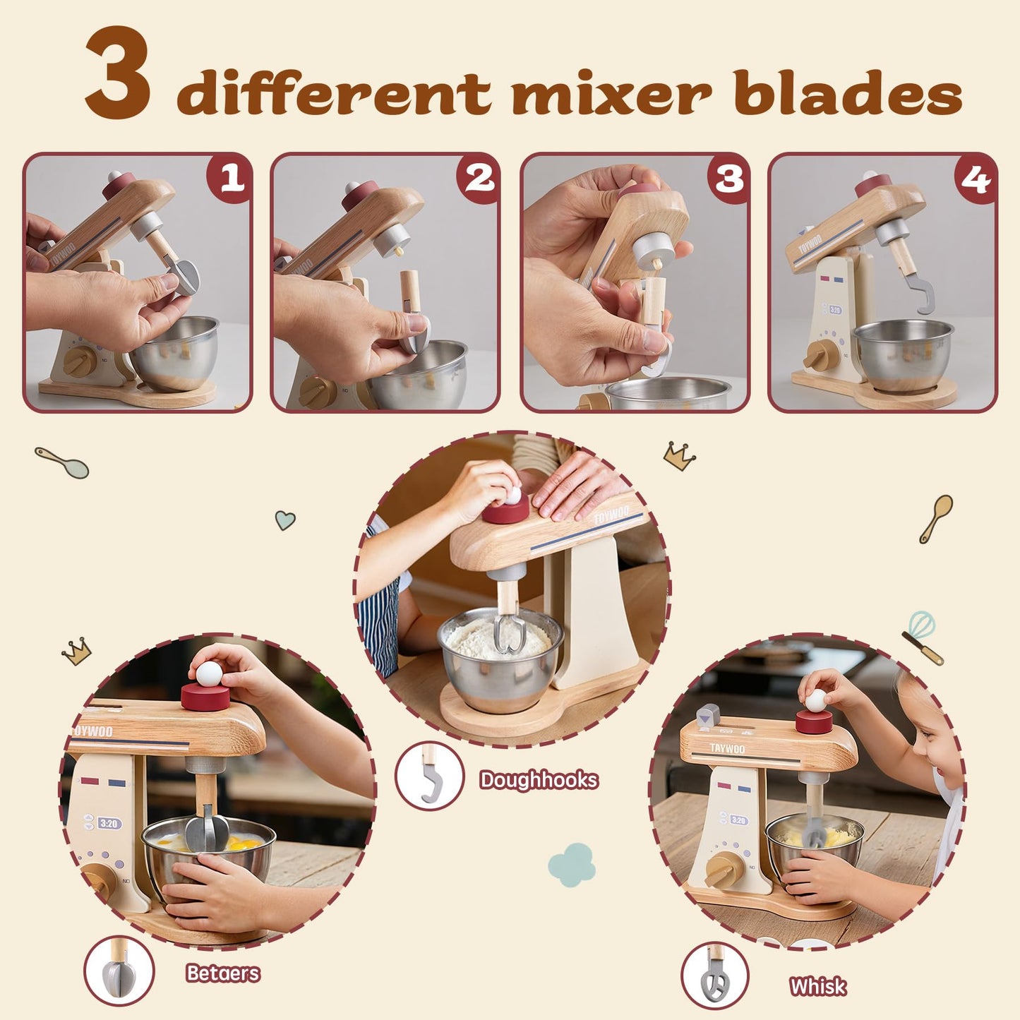 Toywoo Wooden Toy Mixer – Kids Pretend Play Kitchen Set