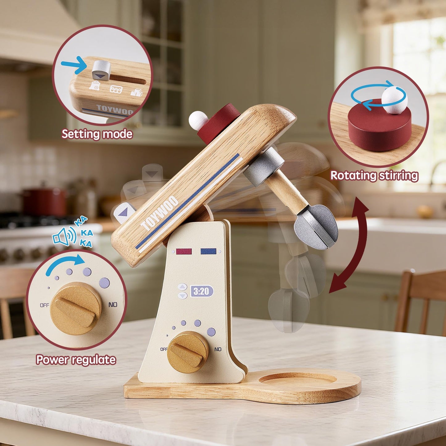 Toywoo Wooden Toy Mixer – Kids Pretend Play Kitchen Set