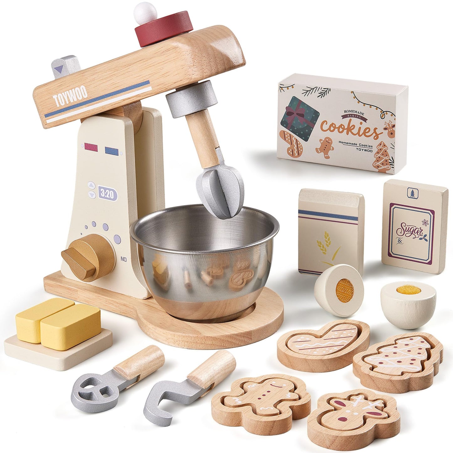 Toywoo Wooden Toy Mixer – Kids Pretend Play Kitchen Set
