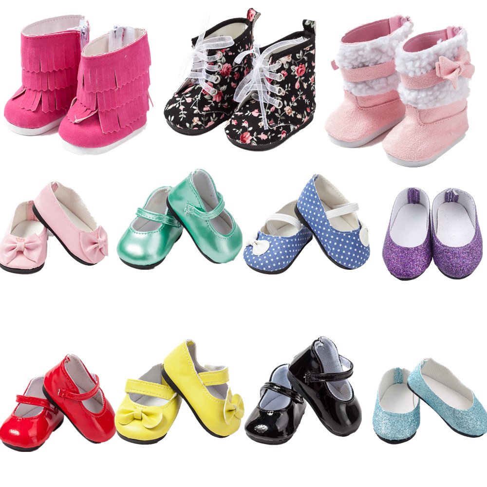 TOYYSB 6 Pairs Doll Shoes Set for 18-Inch Dolls — Boots + Leather Shoes