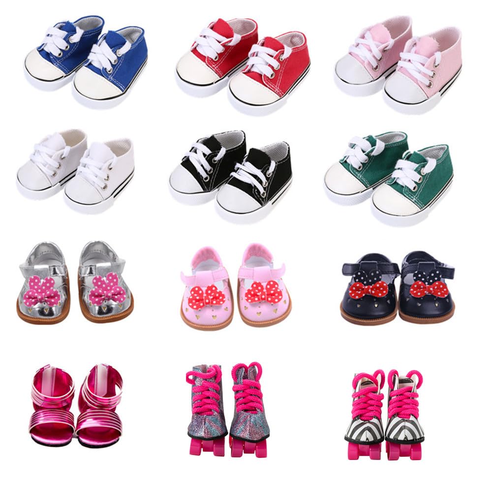 TOYYSB 6 Pairs Doll Shoes Set for 18-Inch Dolls — Boots + Leather Shoes