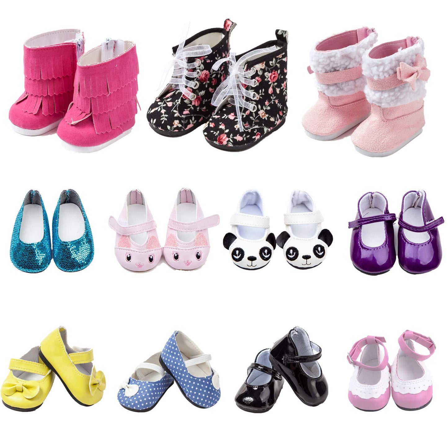 TOYYSB 6 Pairs Doll Shoes Set for 18-Inch Dolls — Boots + Leather Shoes
