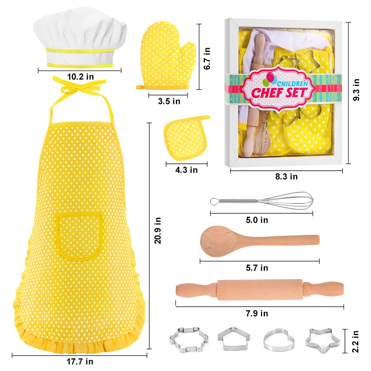 Toyze Kids Chef Costume Set for Ages 2-8 | Apron, Hat, Mitt & More