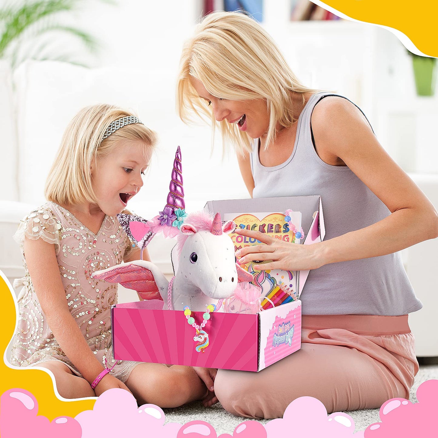 Toyze 21-Piece Unicorn Gift Set for Girls 3-8 | Plush, Dress-Up & Craft Kit