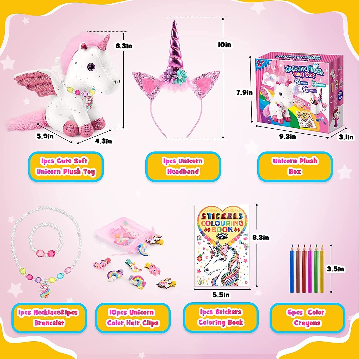 Toyze 21-Piece Unicorn Gift Set for Girls 3-8 | Plush, Dress-Up & Craft Kit