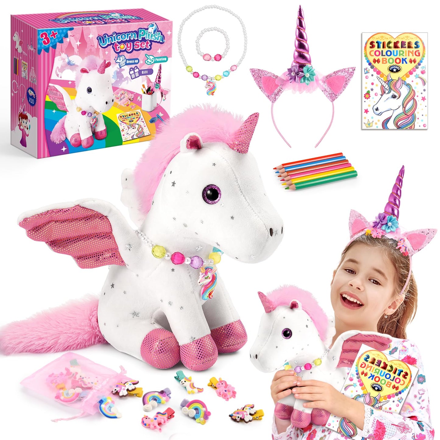 Toyze 21-Piece Unicorn Gift Set for Girls 3-8 | Plush, Dress-Up & Craft Kit