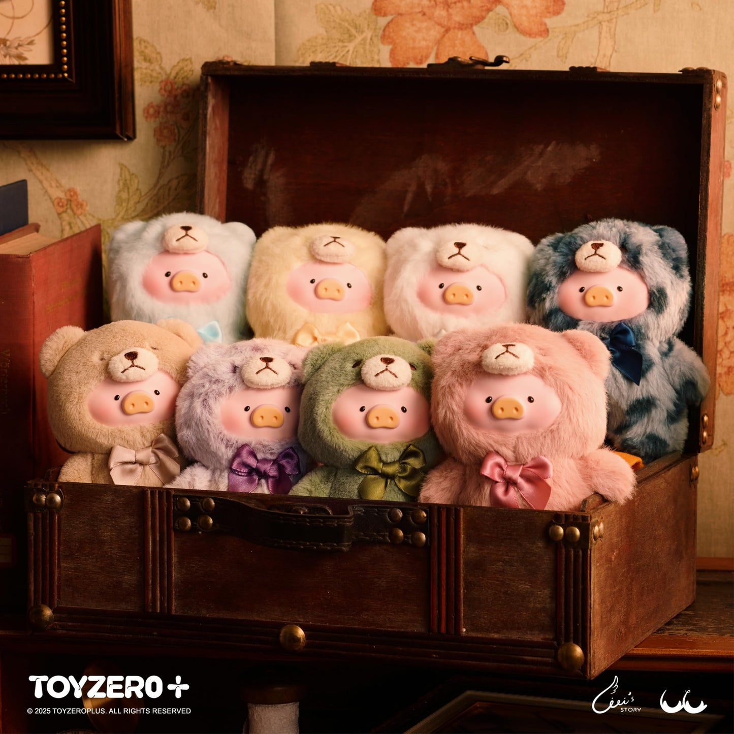 TOYZERO+ Lulu The Piggy Blind Box – 6-Pack Vintage Teddy Plush Keychain Set