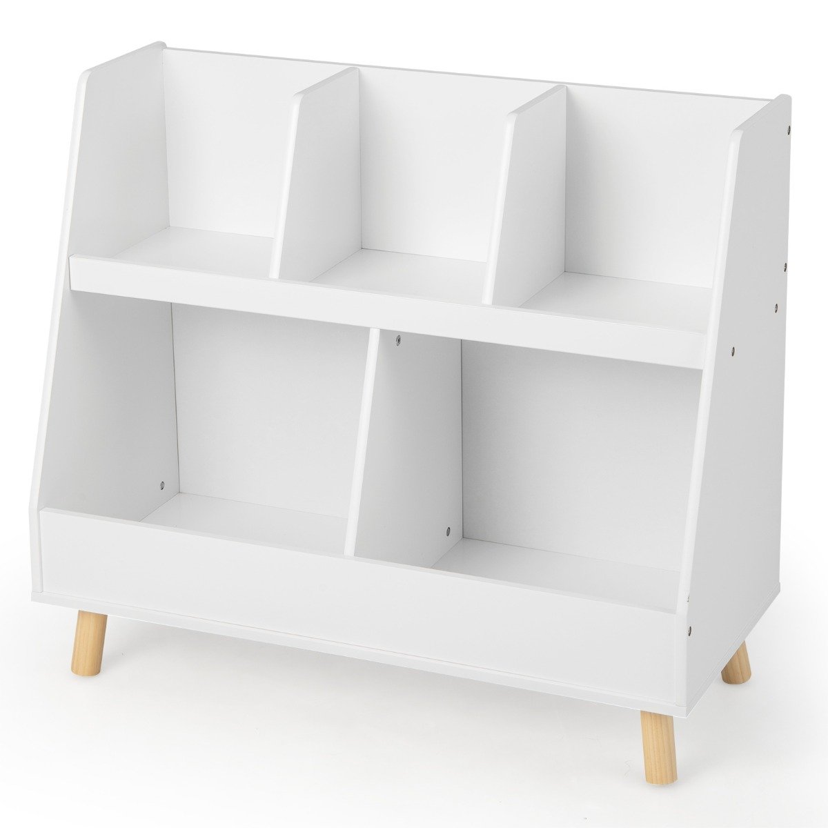5-Cube Kids Bookshelf and Toy Organizer with Solid Wood Legs and Anti-Tipping Kits-Natural