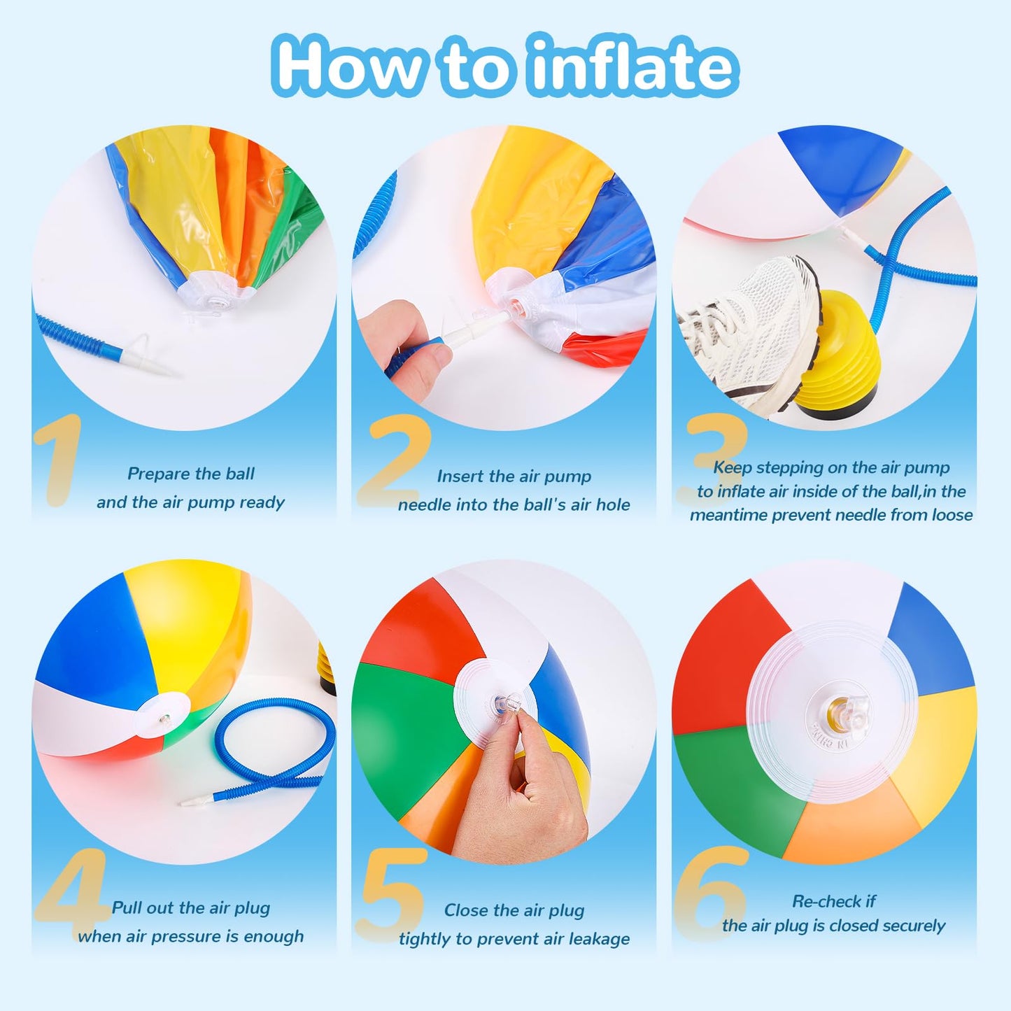 TPCHOIE 8-Pack 24-Inch Large Rainbow Beach Balls – Inflatable Pool Toys for Parties & Beach Fun