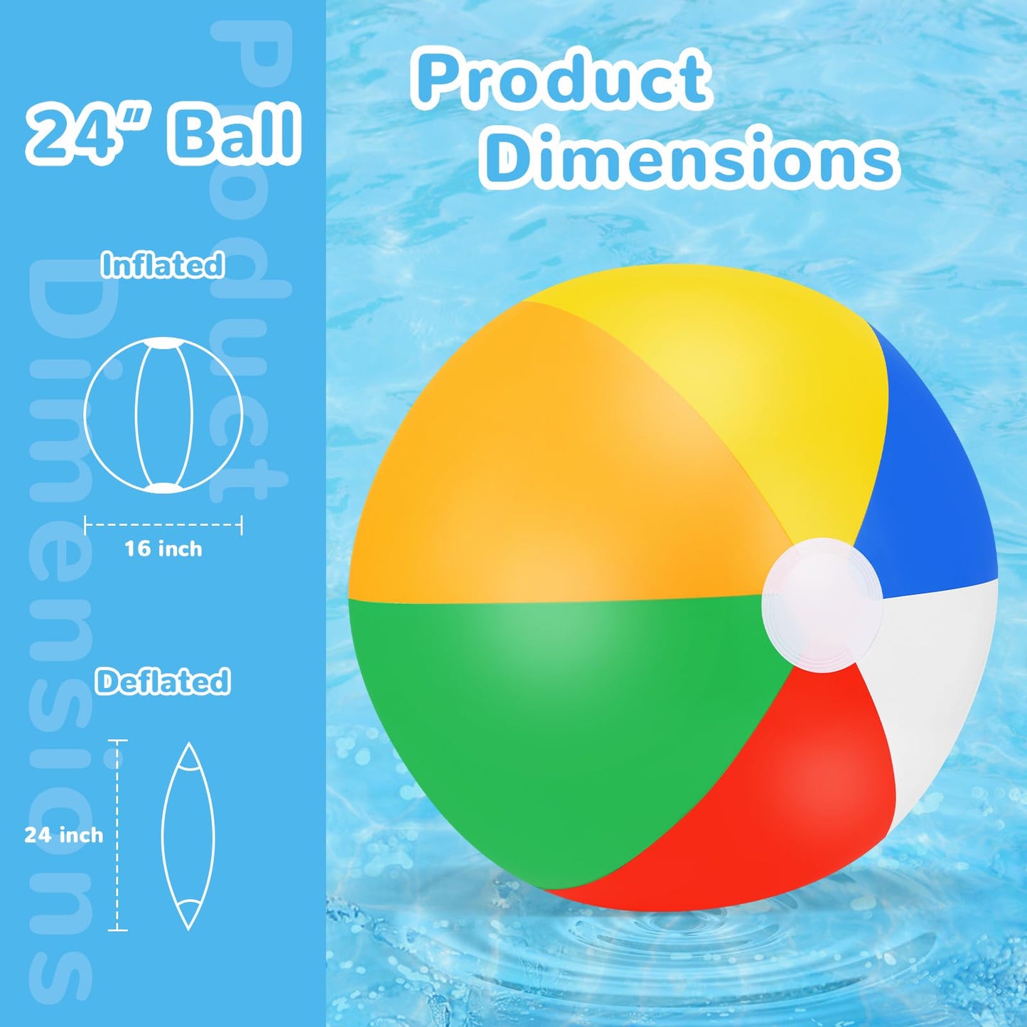 TPCHOIE 8-Pack 24-Inch Large Rainbow Beach Balls – Inflatable Pool Toys for Parties & Beach Fun