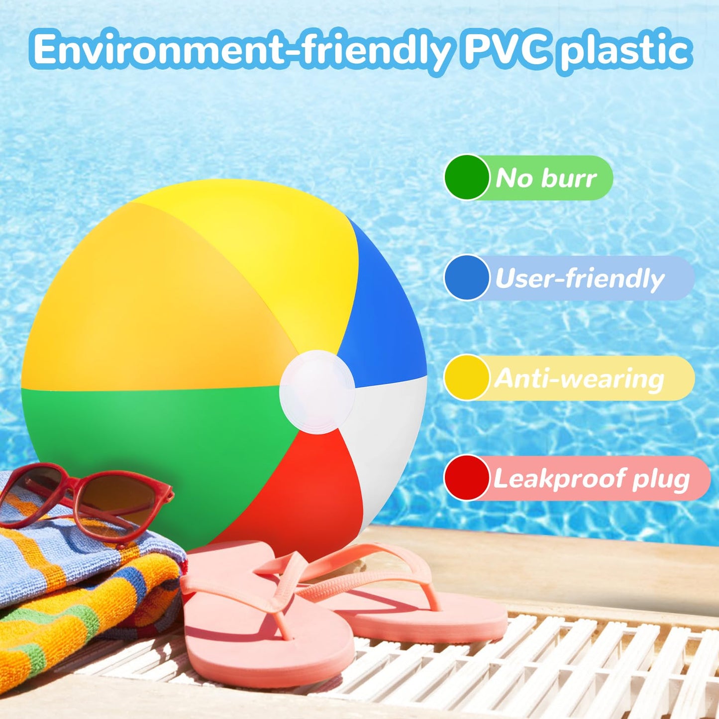 TPCHOIE 8-Pack 24-Inch Large Rainbow Beach Balls – Inflatable Pool Toys for Parties & Beach Fun