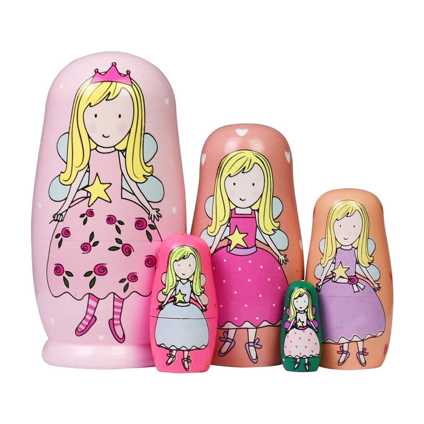 Tphon 5-Piece Cute Nesting Dolls – Handmade Russian Matryoshka Set, 6-Inch Tall, Wooden Gift