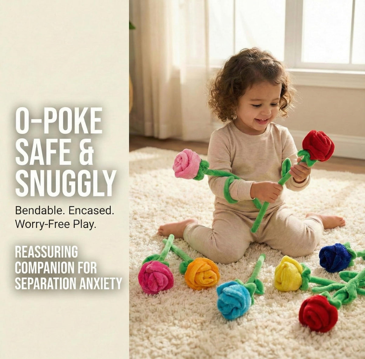 T play Rose Flower Plush for Toddlers – Bendable 0-Poke Encased Stems