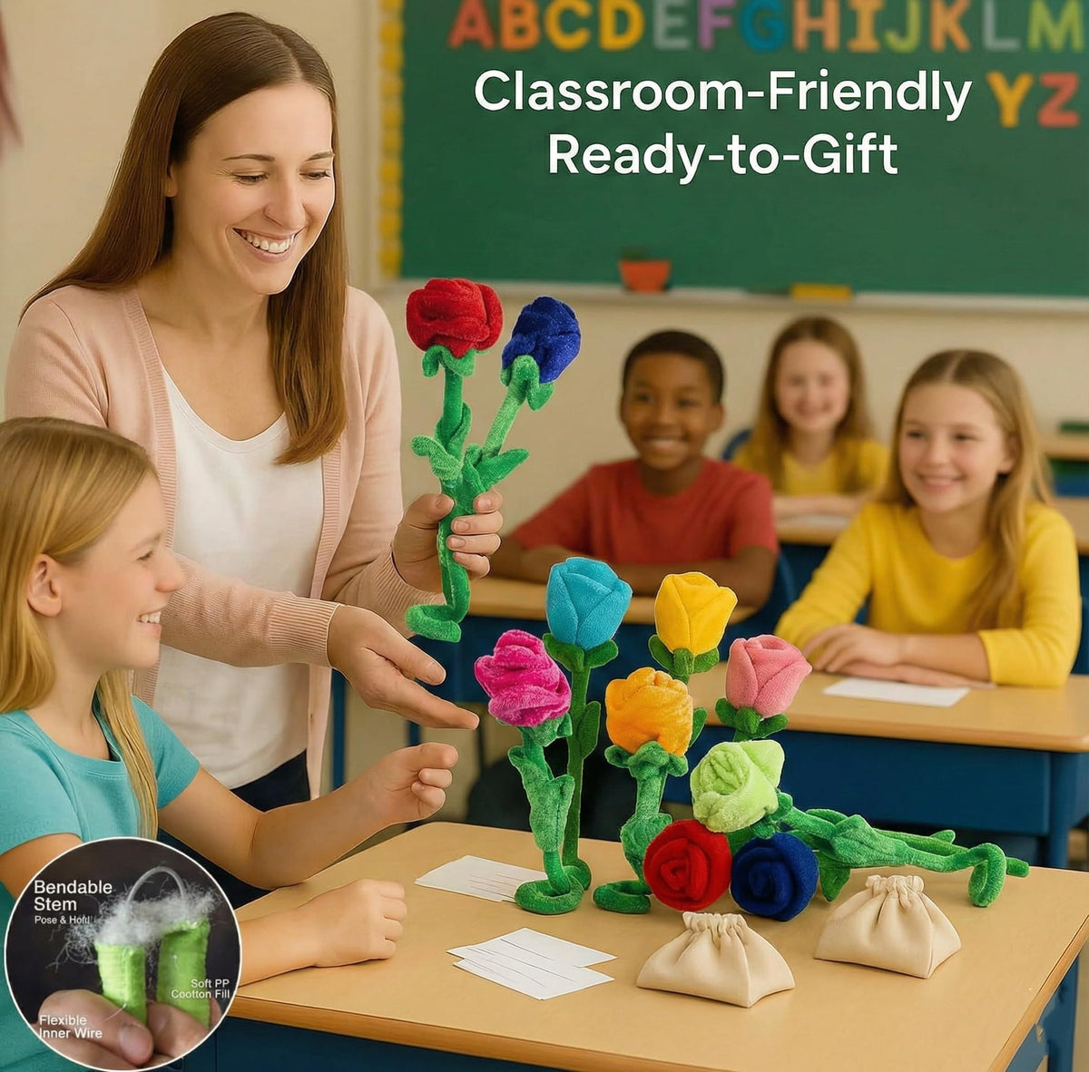 T play Rose Flower Plush for Toddlers – Bendable 0-Poke Encased Stems