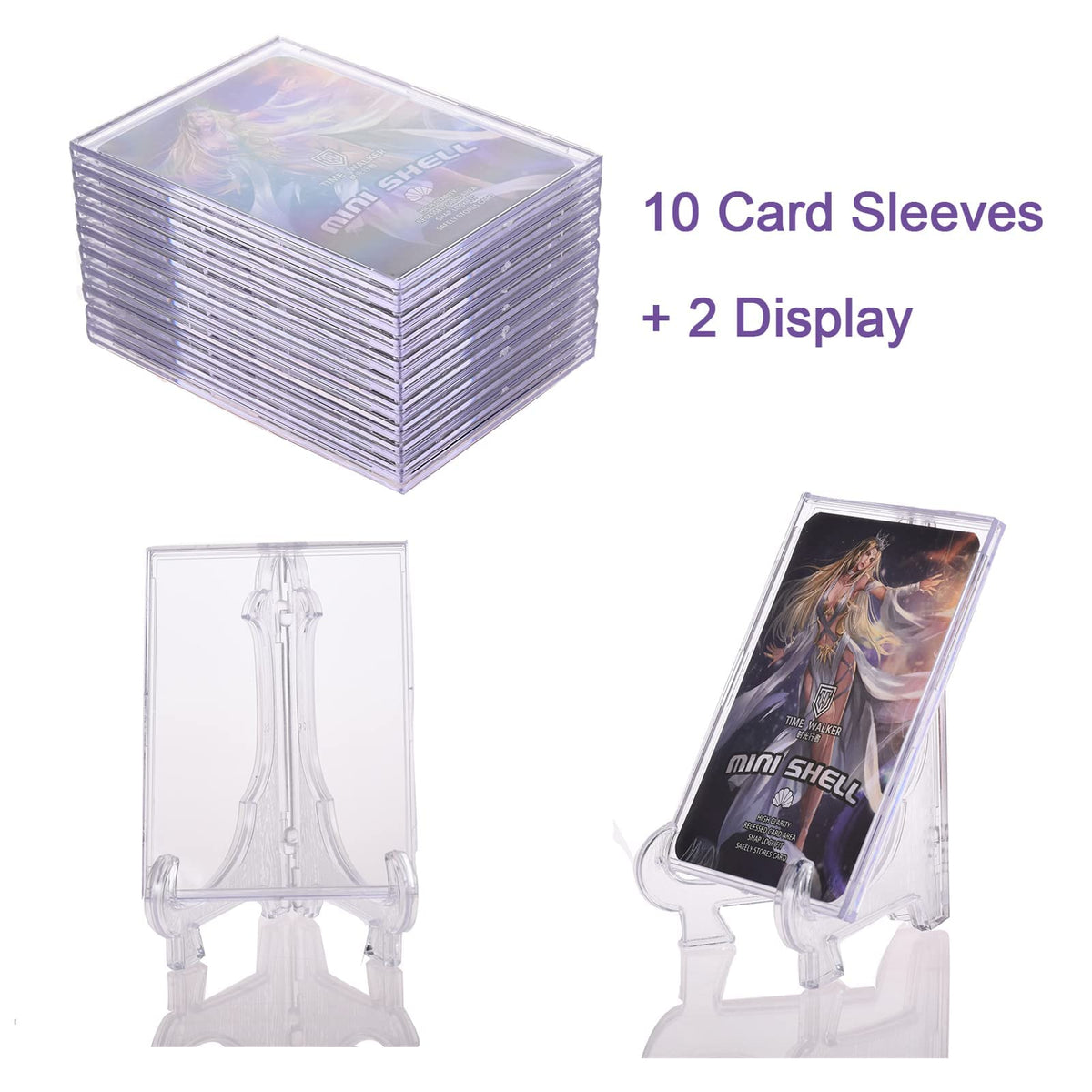 Tpoael Clear Acrylic Card Sleeves Top Loaders – 10-Pack + 2 Display Stands
