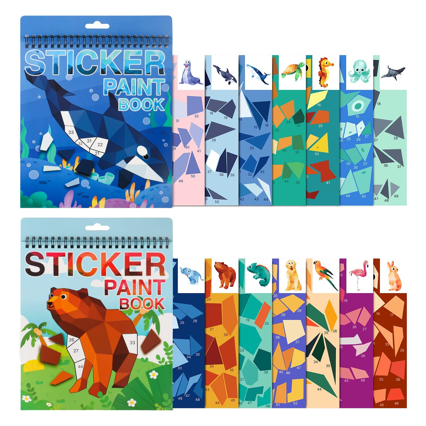 TPQKA 2-Pack Sticker Paint Books for Kids 4-8 & 8-10 – Ocean & Animal Theme