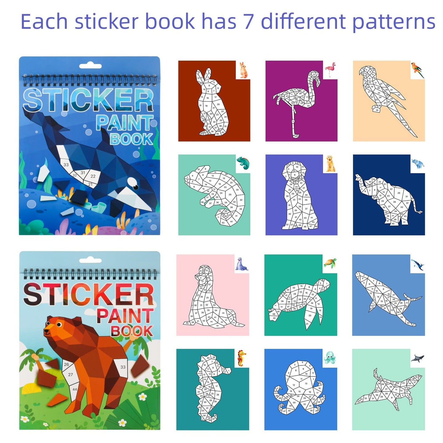 TPQKA 2-Pack Sticker Paint Books for Kids 4-8 & 8-10 – Ocean & Animal Theme