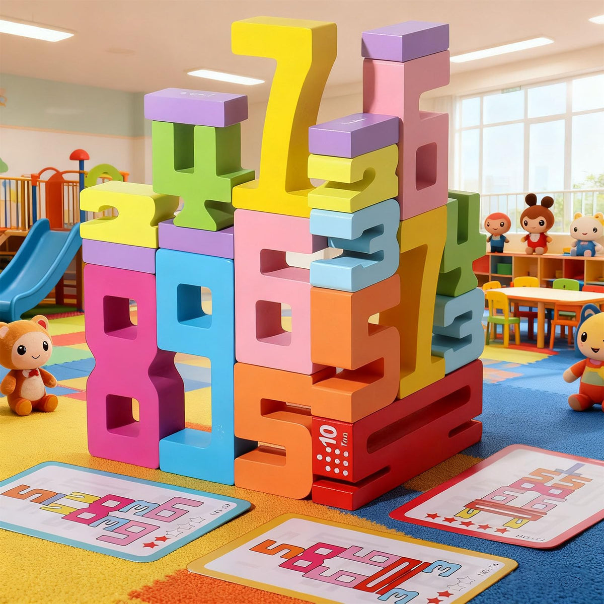 TPwsd 20Pcs Montessori Wooden Number Blocks – 1-10 Math Building Toys for Kids 3+