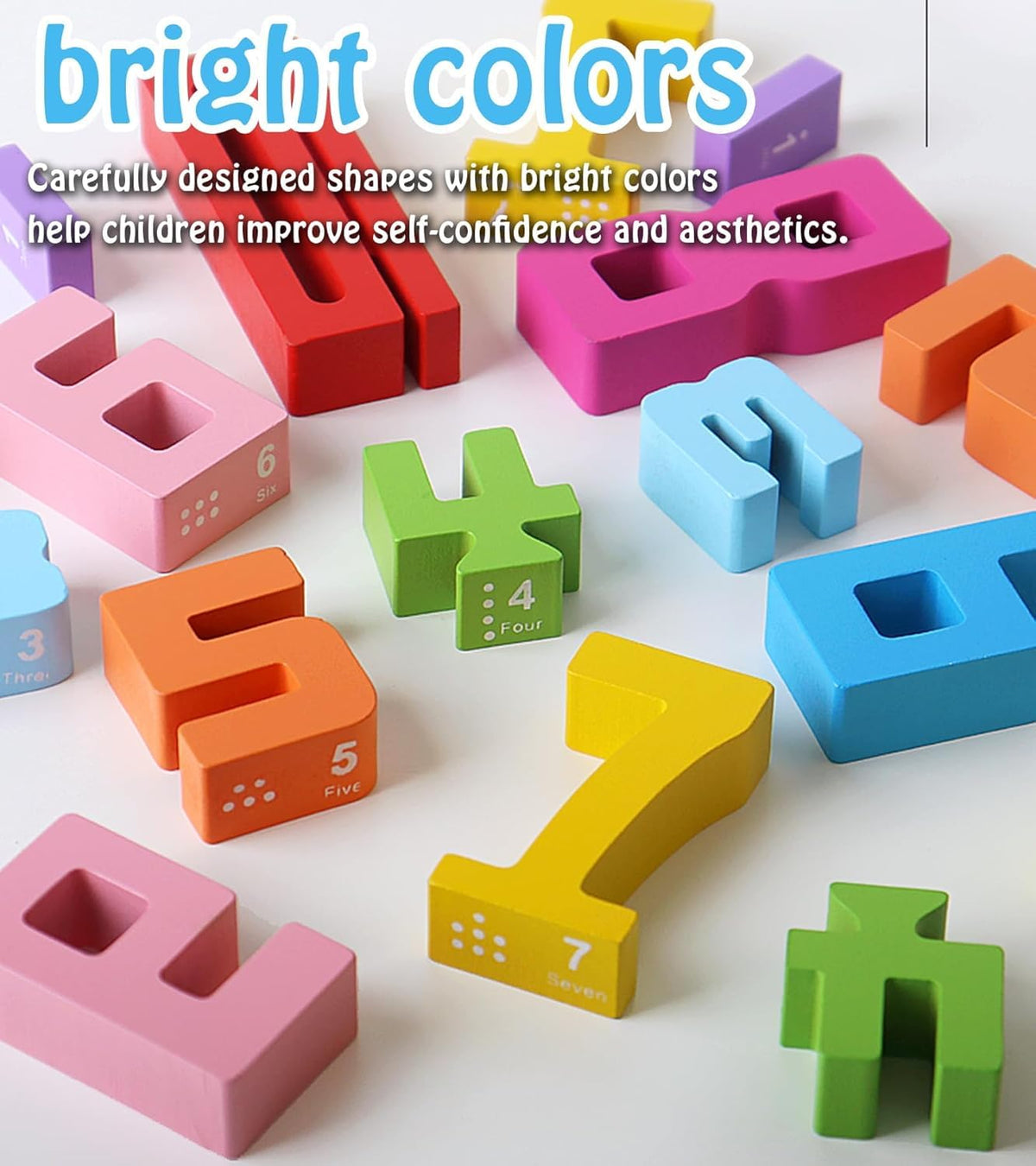 TPwsd 20Pcs Montessori Wooden Number Blocks – 1-10 Math Building Toys for Kids 3+