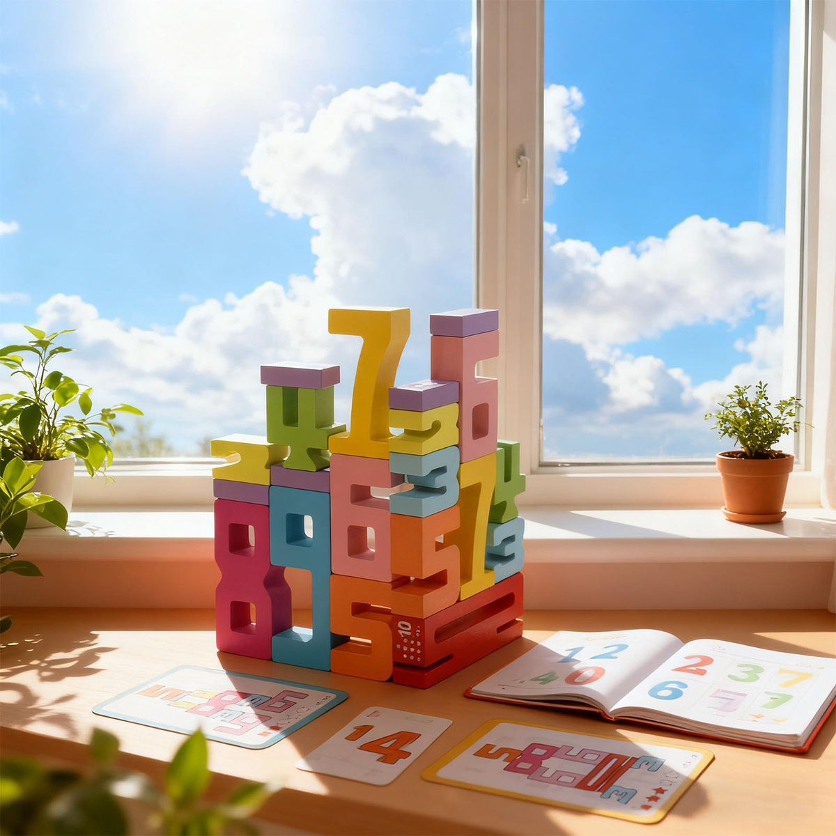 TPwsd 20Pcs Montessori Wooden Number Blocks – 1-10 Math Building Toys for Kids 3+