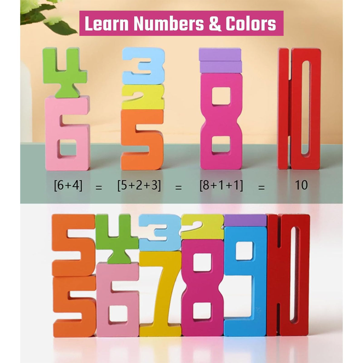TPwsd 20Pcs Montessori Wooden Number Blocks – 1-10 Math Building Toys for Kids 3+