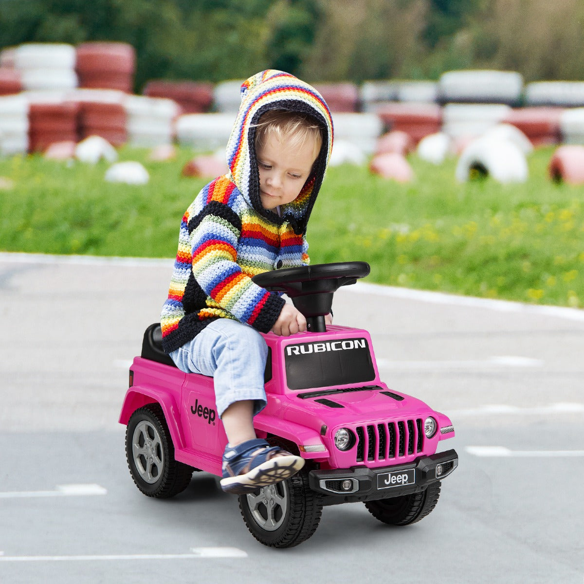 Licensed Jeep Ride On Push Car with Steering Wheel and Engine Sound for Ages 18-36 Months-Grey