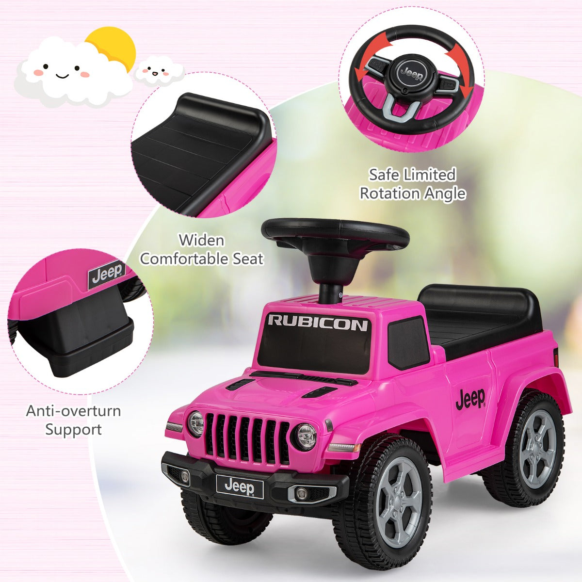 Licensed Jeep Ride On Push Car with Steering Wheel and Engine Sound for Ages 18-36 Months-Grey