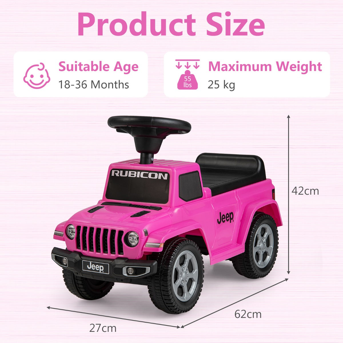Licensed Jeep Ride On Push Car with Steering Wheel and Engine Sound for Ages 18-36 Months-Grey