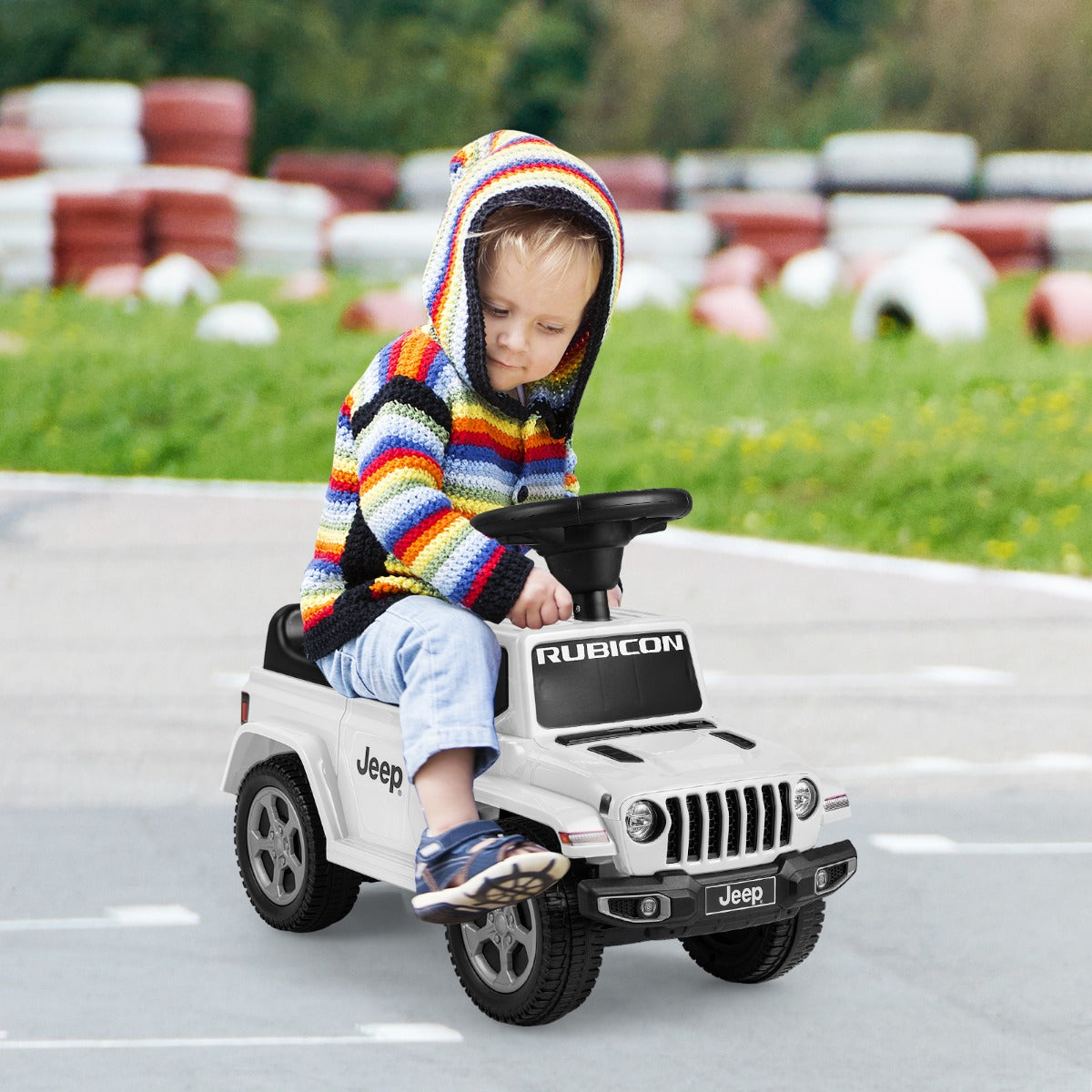 Licensed Jeep Ride On Push Car with Steering Wheel and Engine Sound for Ages 18-36 Months-Grey