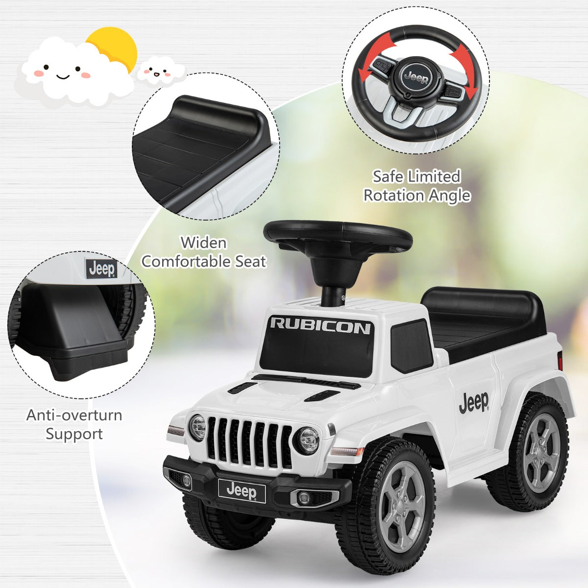 Licensed Jeep Ride On Push Car with Steering Wheel and Engine Sound for Ages 18-36 Months-Grey