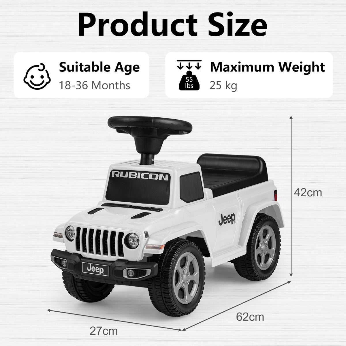 Licensed Jeep Ride On Push Car with Steering Wheel and Engine Sound for Ages 18-36 Months-Grey