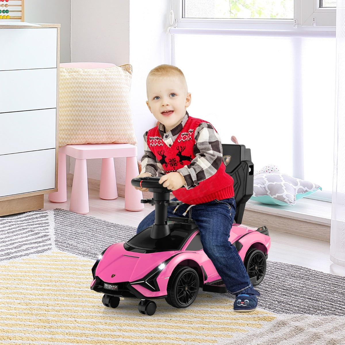 3-in-1 Ride On Push Car with Removable Guardrails and Handle-Black
