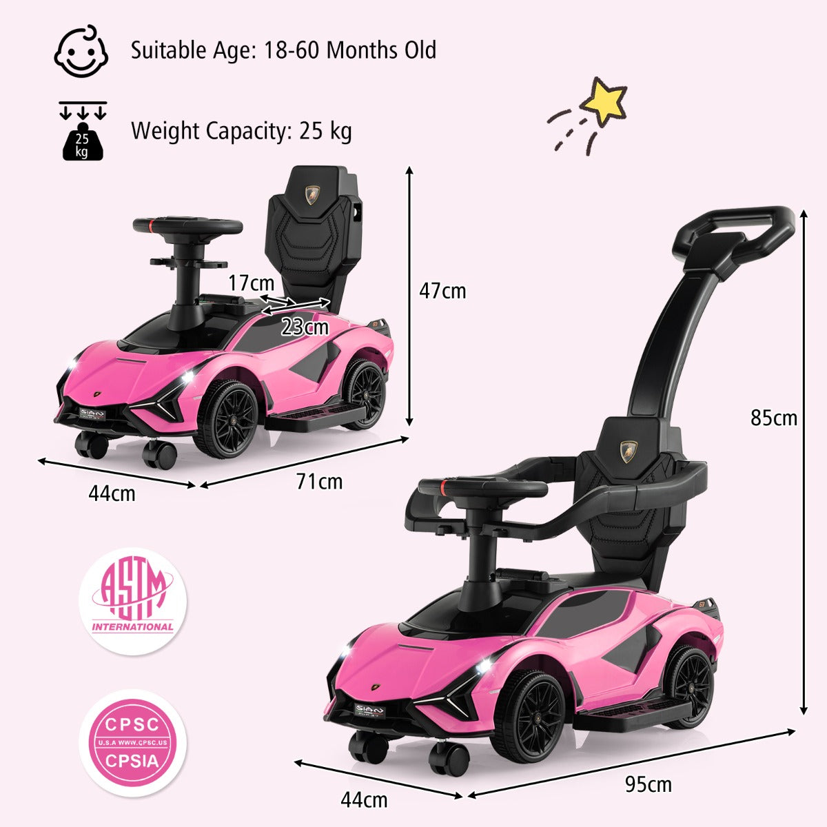 3-in-1 Ride On Push Car with Removable Guardrails and Handle-Black