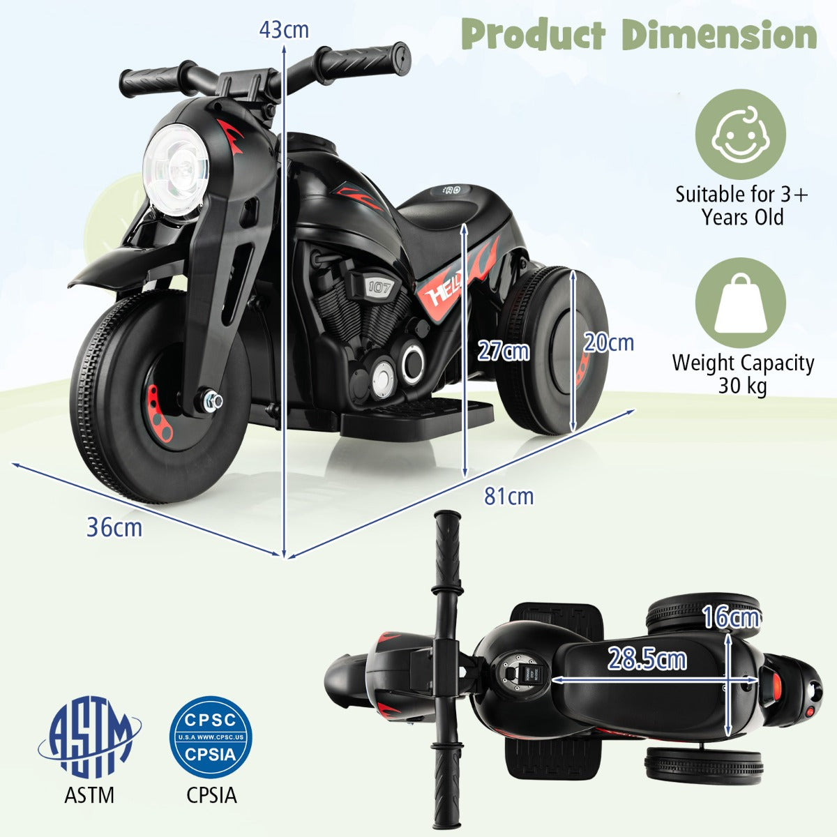 6V Electric Kid Ride on Motorcycle with Bubble Maker-Beige