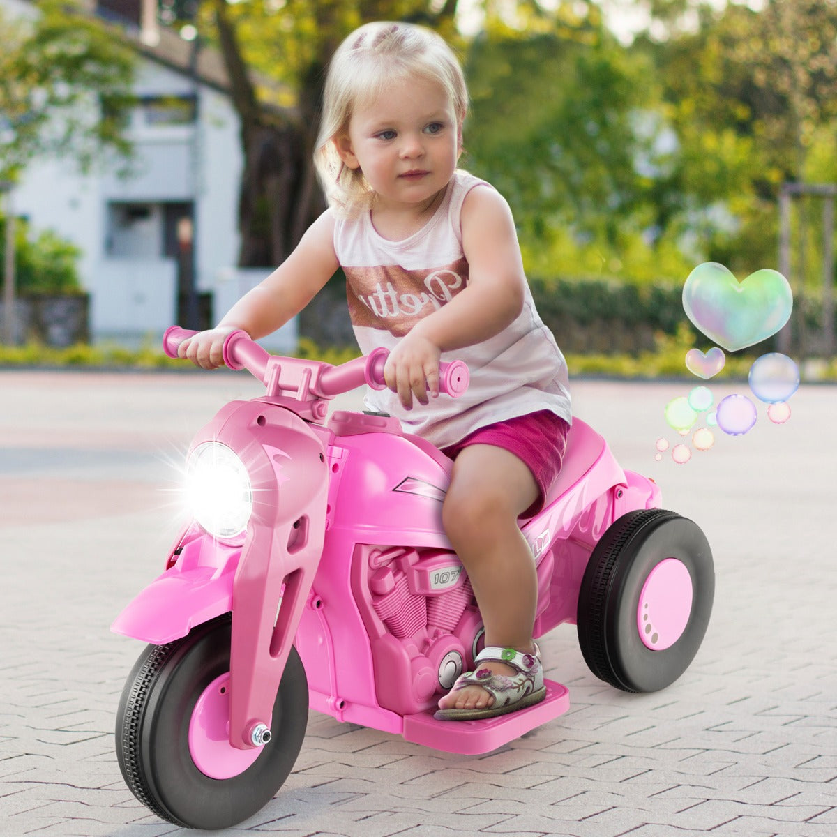 6V Electric Kid Ride on Motorcycle with Bubble Maker-Beige