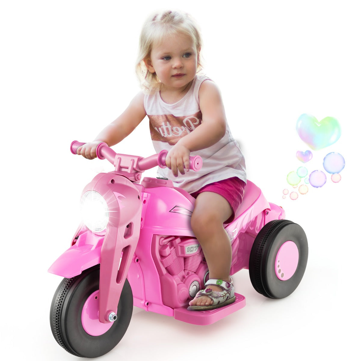 6V Electric Kid Ride on Motorcycle with Bubble Maker-Beige