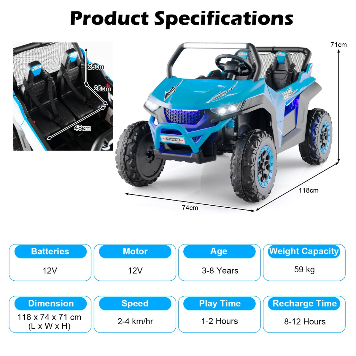 12V Electric Truck Car with Remote Controland Battery Powered UTV-Black