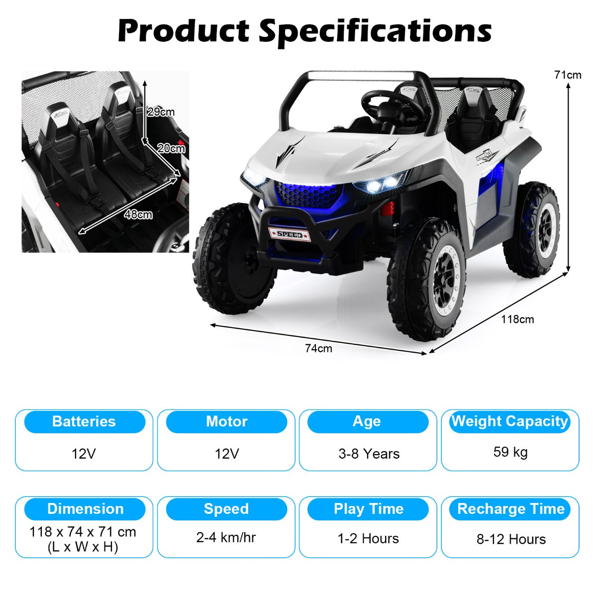 12V Electric Truck Car with Remote Controland Battery Powered UTV-Black