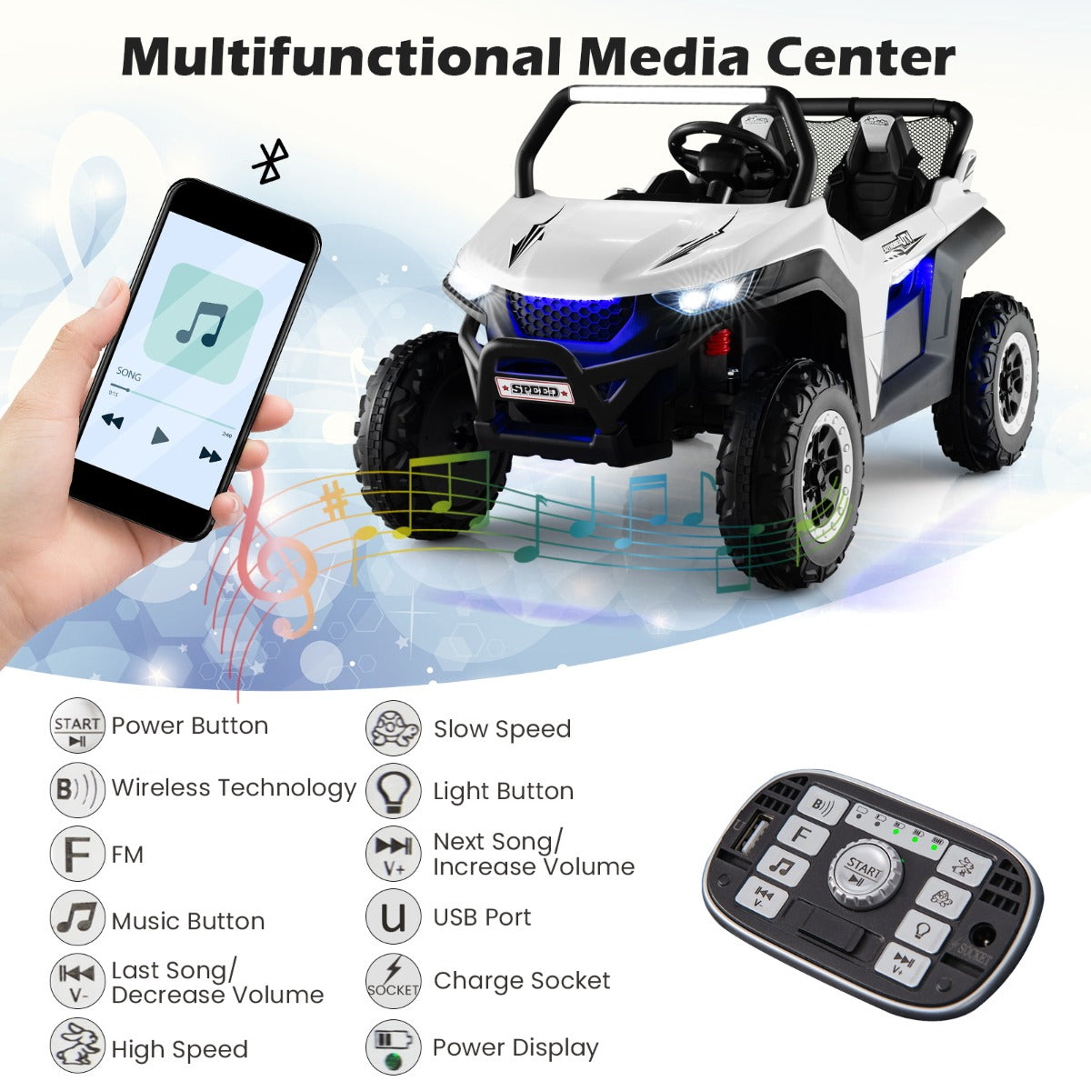 12V Electric Truck Car with Remote Controland Battery Powered UTV-Black