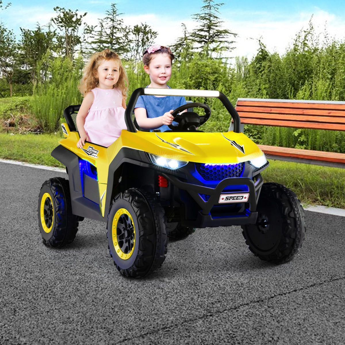 12V Electric Truck Car with Remote Controland Battery Powered UTV-Black