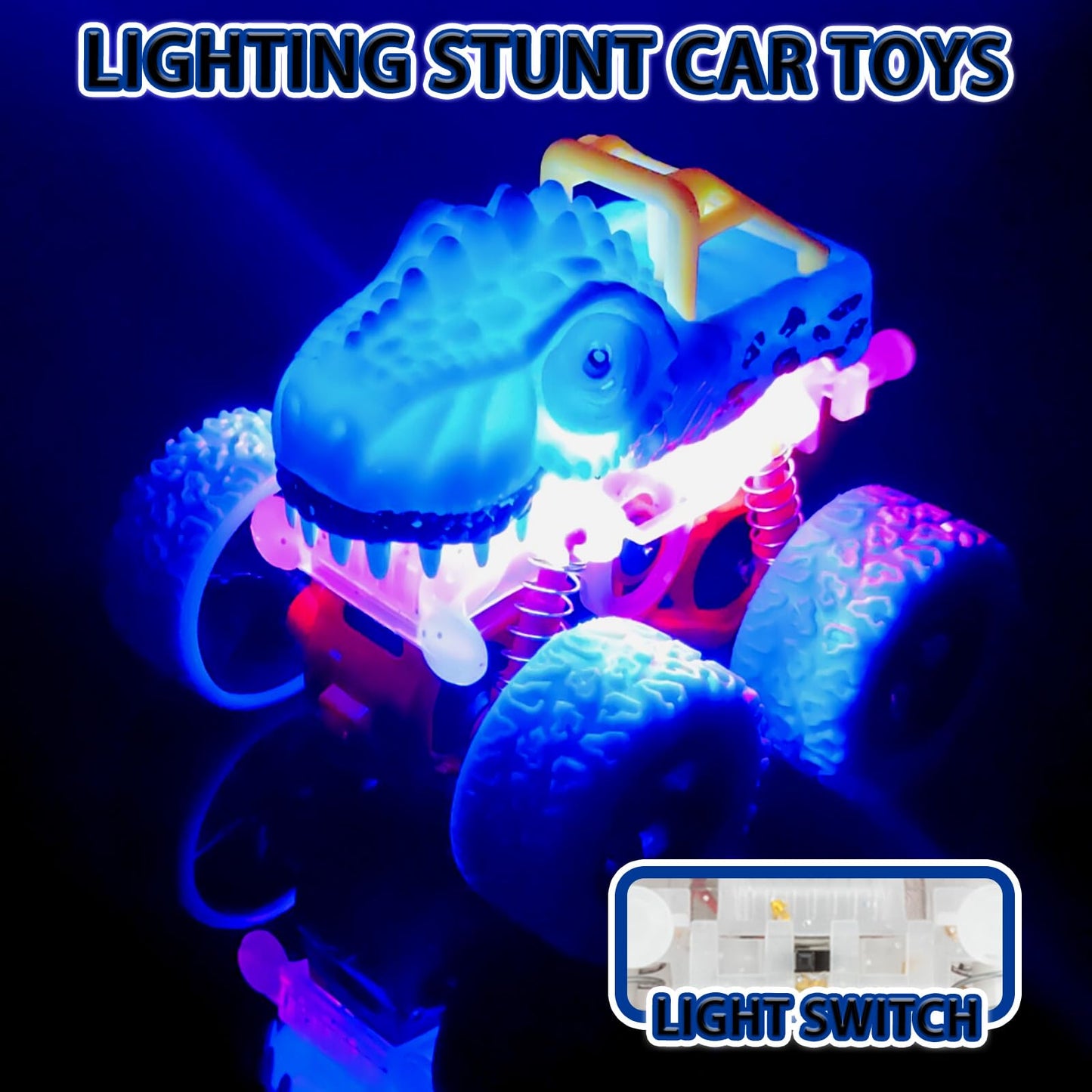 TQBYNJ Light-Up Monster Truck Toys – Push-&-Go Friction Dinosaur Cars with Glow (Blue) for Ages 2-6