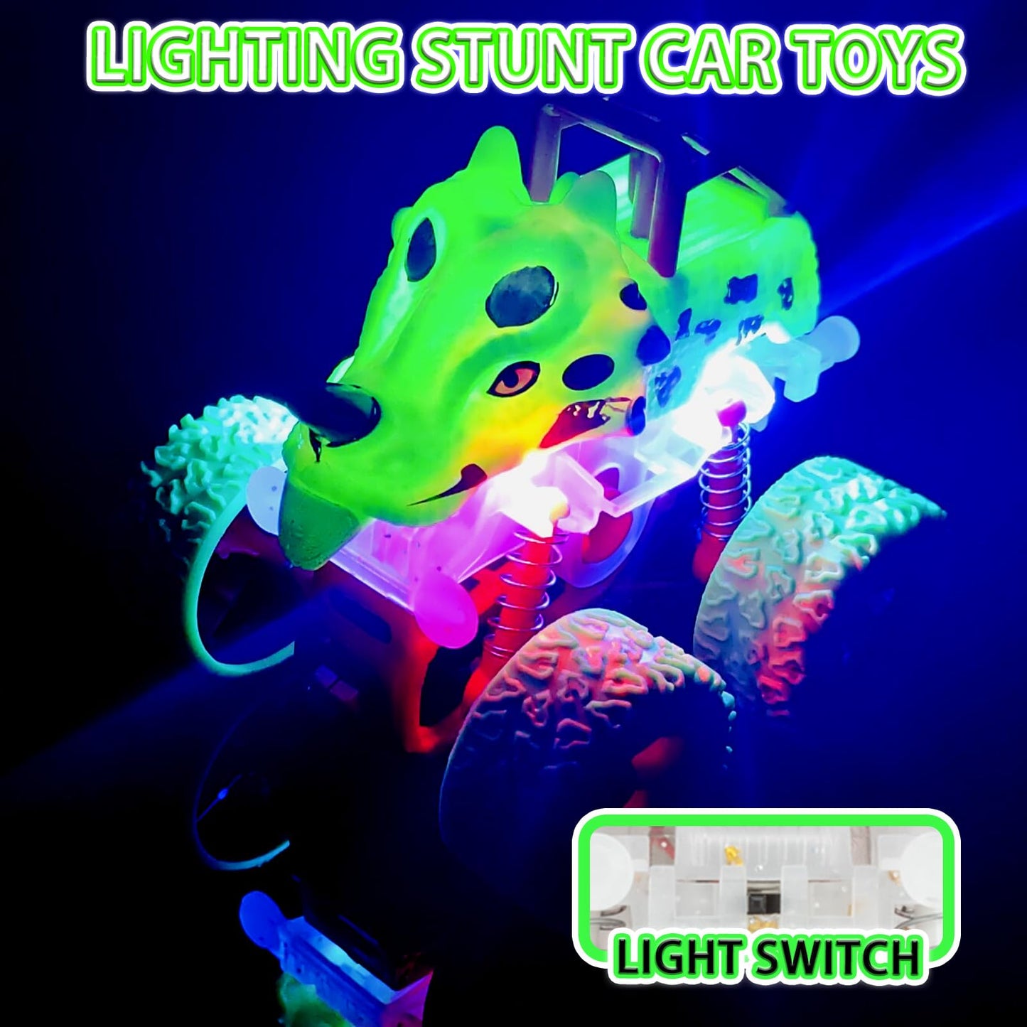 TQBYNJ Monster Truck Toy for Toddlers 2-4 – Light Up 360° Dino Car with LED Flash (Green)